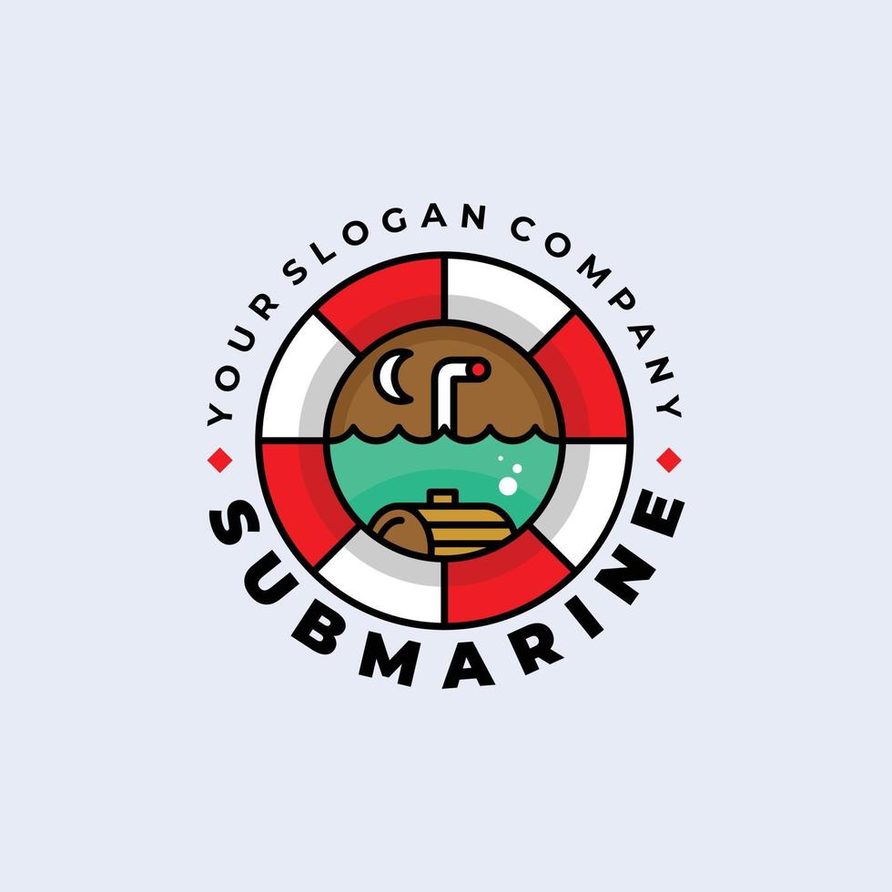 Submarine logo, spy underwater ship, navy force watercraft isolated Premium Vector