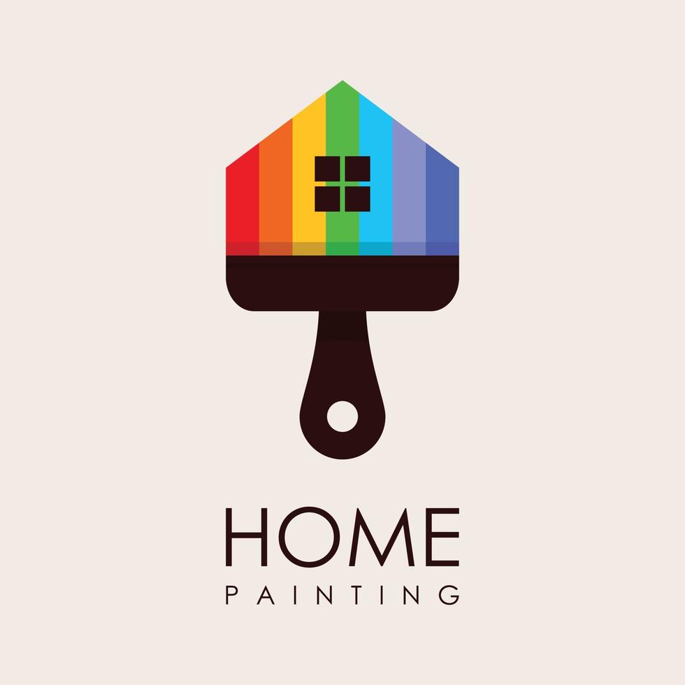 Home painting with rainbow and brush logo idea vector