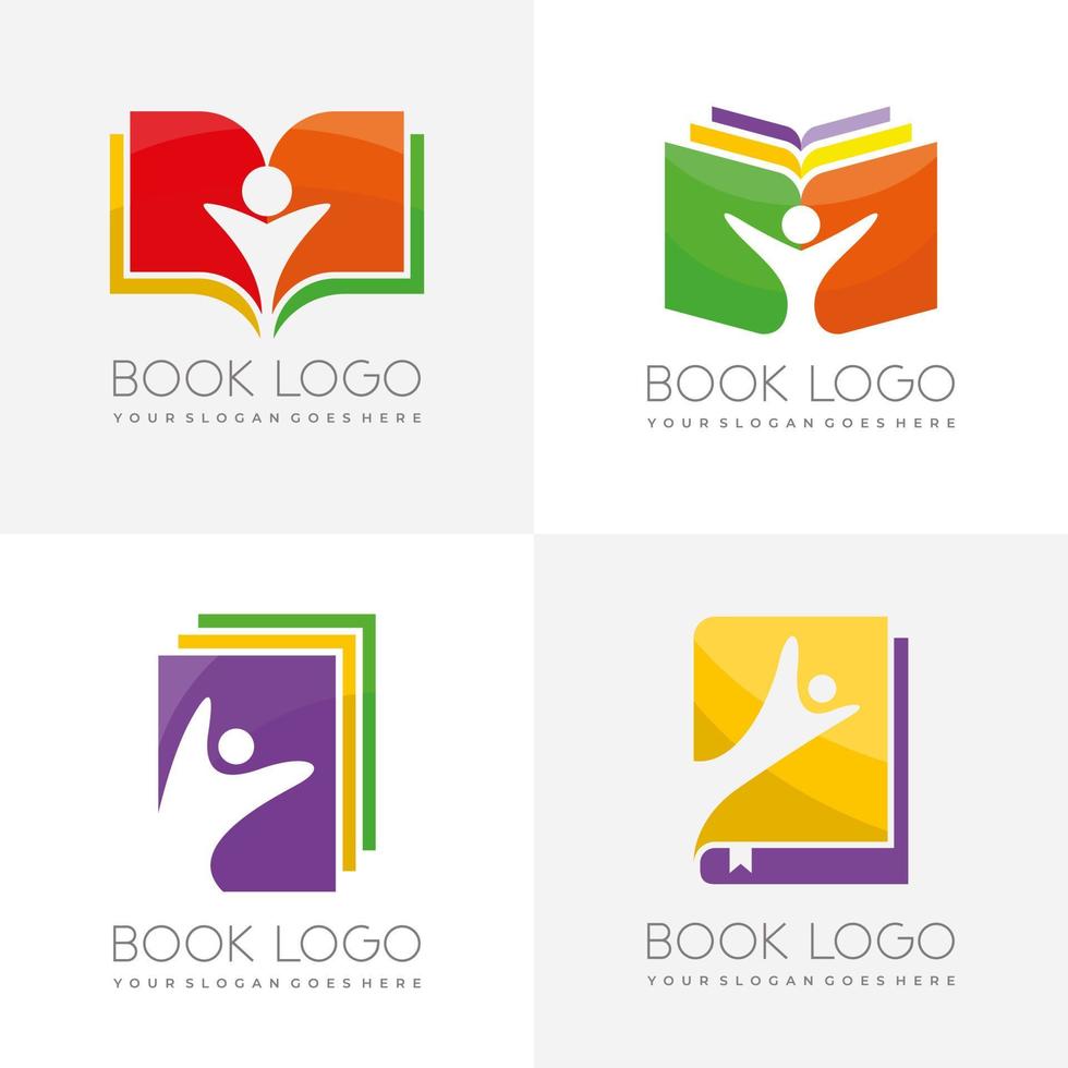 Literacy modern logo with book and people collection vector