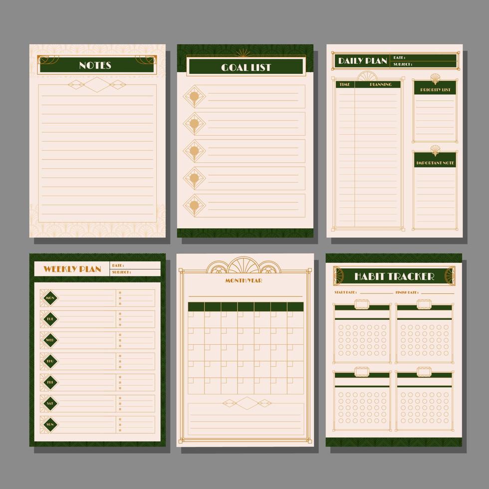 Green Modern Art Deco Journal Template vector