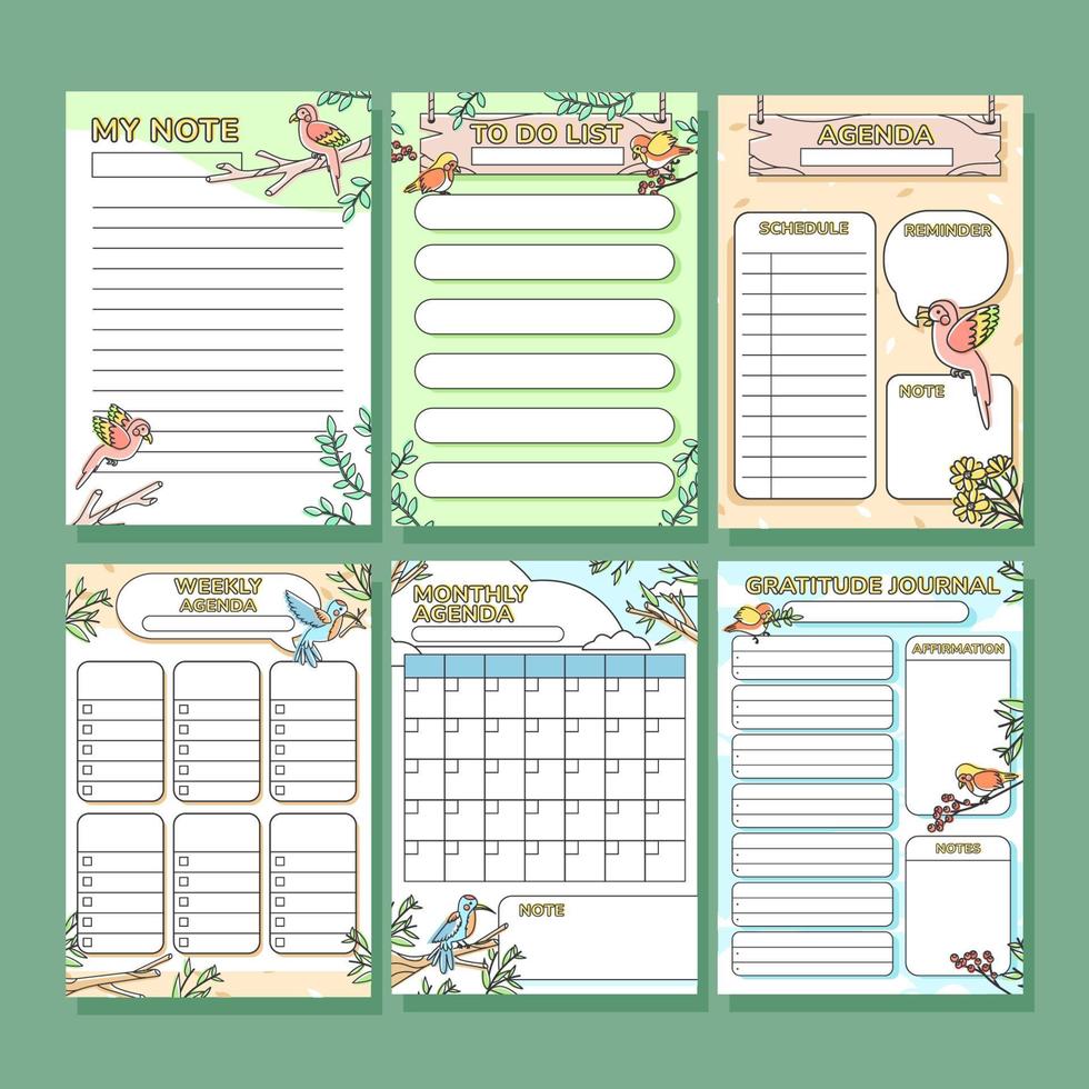 Pastel Cute Outline Bird Journal Template vector