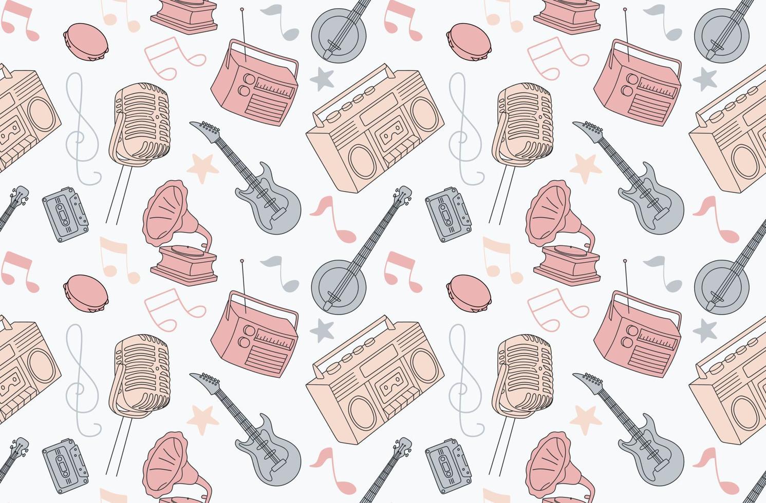 seamless pattern of musical instruments in a flat style vector