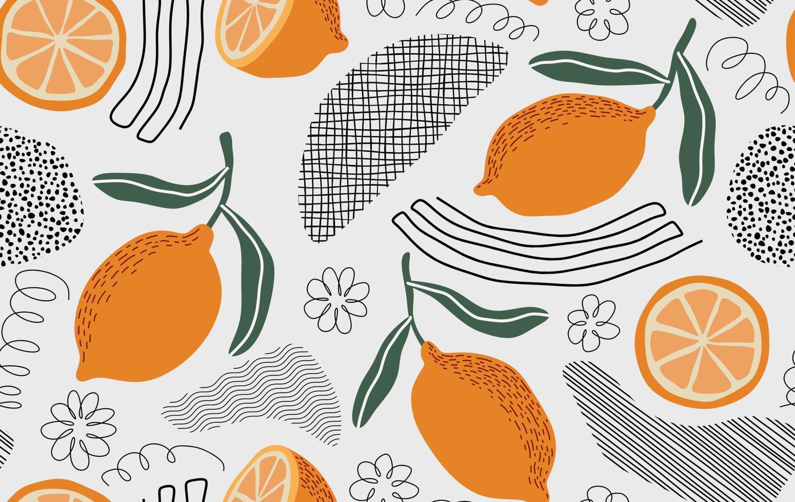 Hand drawn seamless pattern with fresh lemons. vector