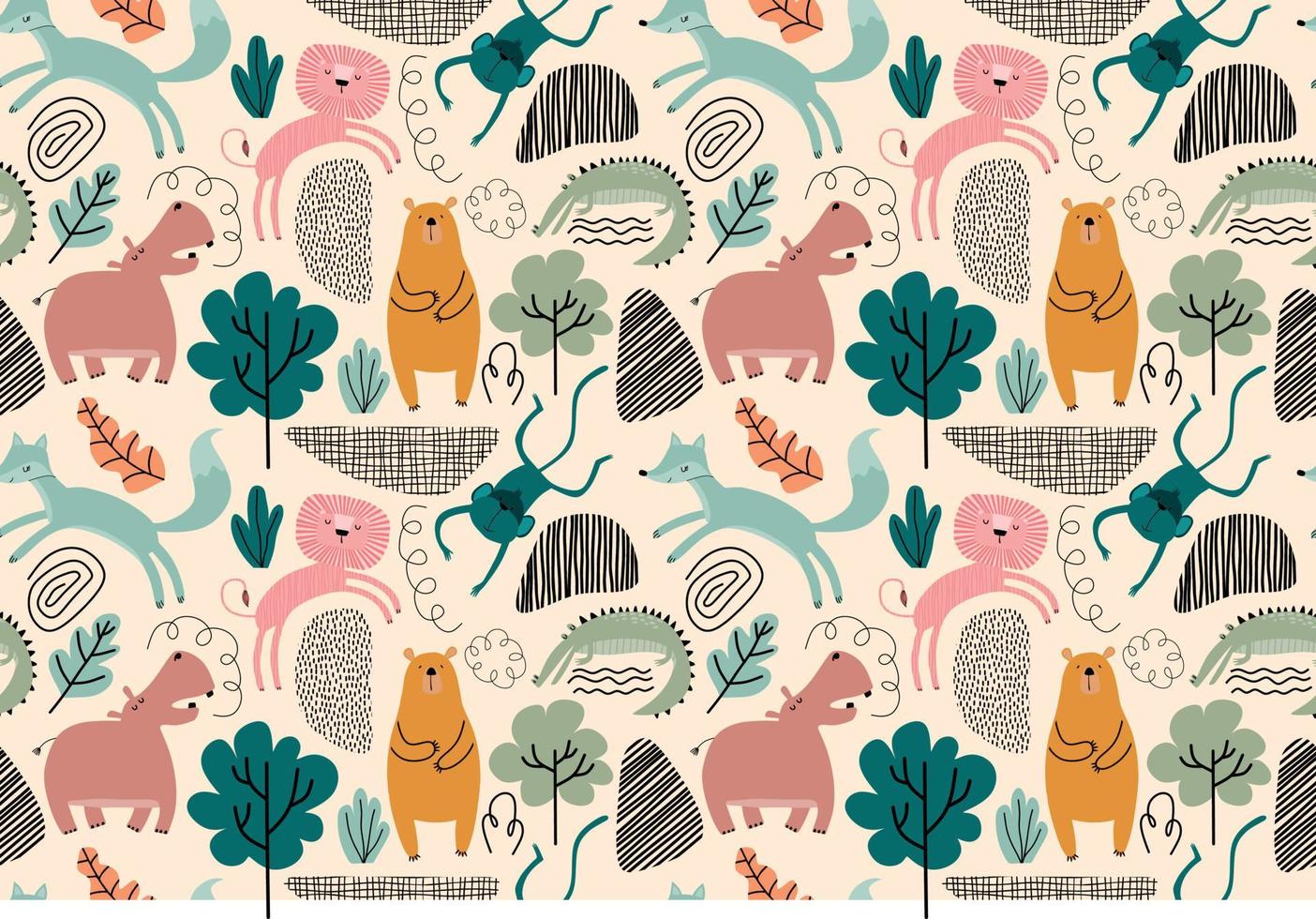 Vector seamless pattern with cute animal.