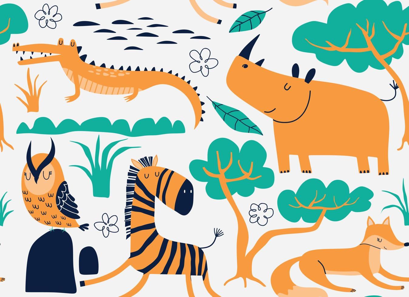 Vector seamless pattern with cute animal.