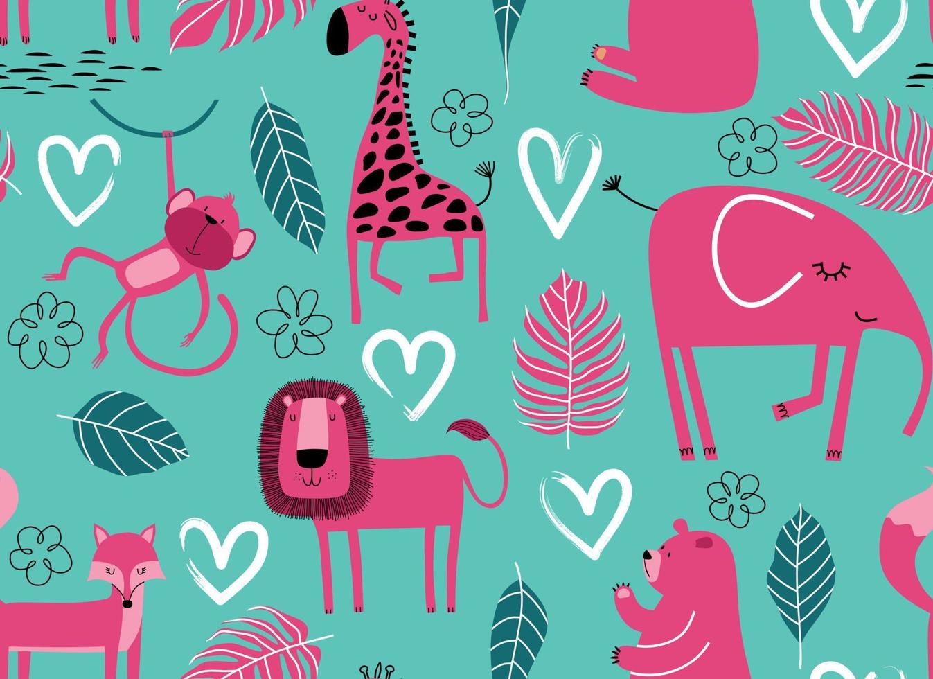 Vector seamless pattern with cute animal.