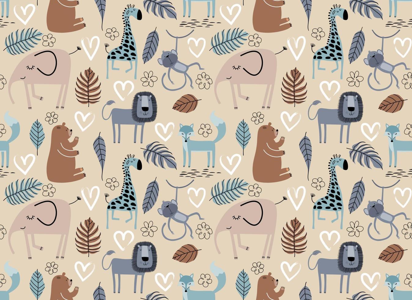 Vector seamless pattern with cute animal.