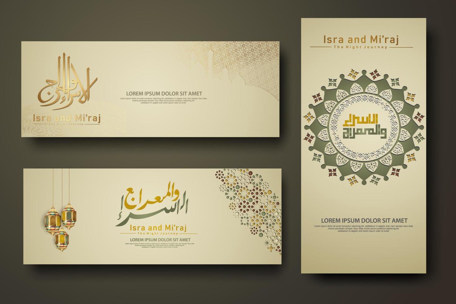 Al-Isra wal Mi'raj Prophet Muhammad calligraphy set banner template vector