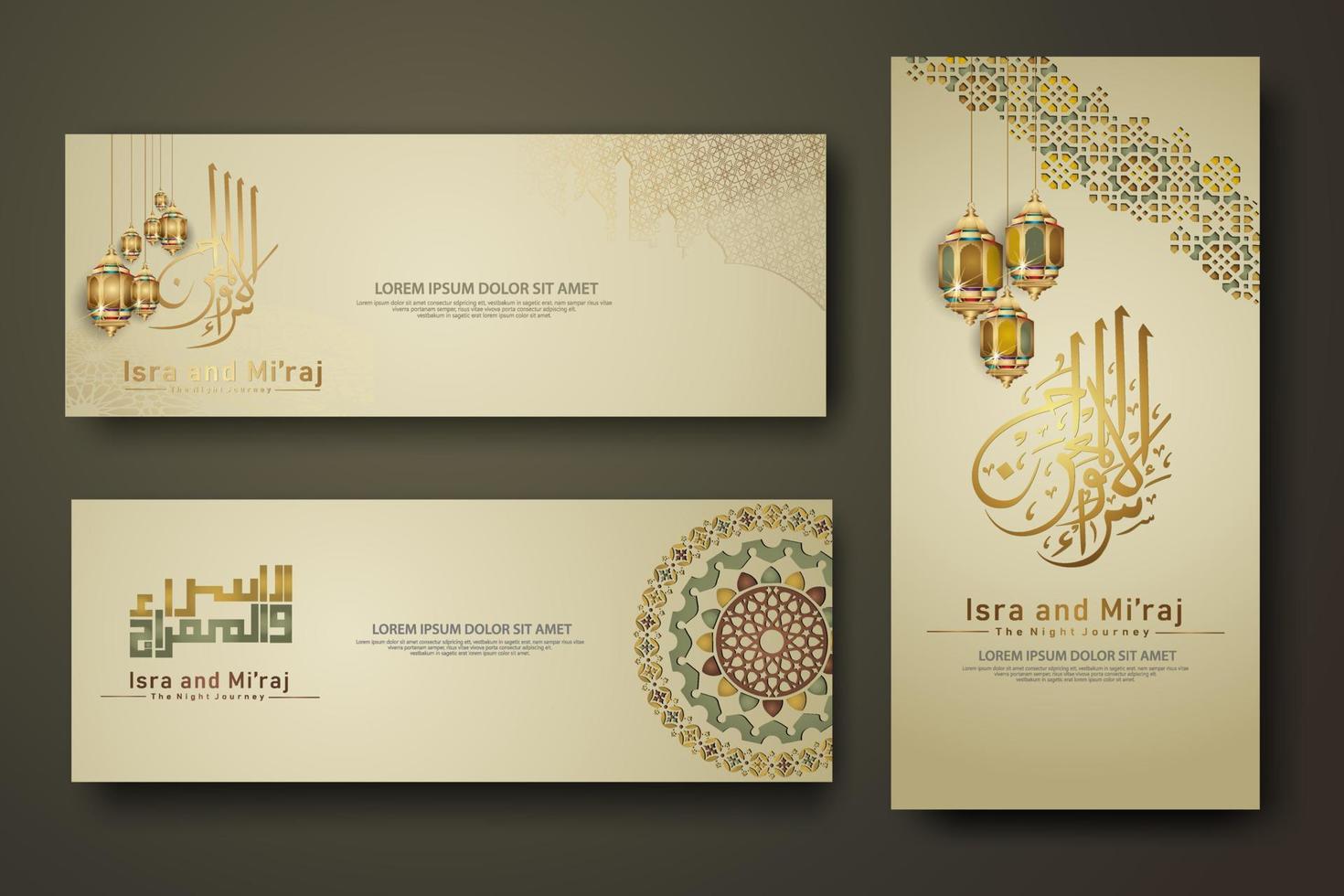 Al-Isra wal Mi'raj Prophet Muhammad calligraphy set banner template vector