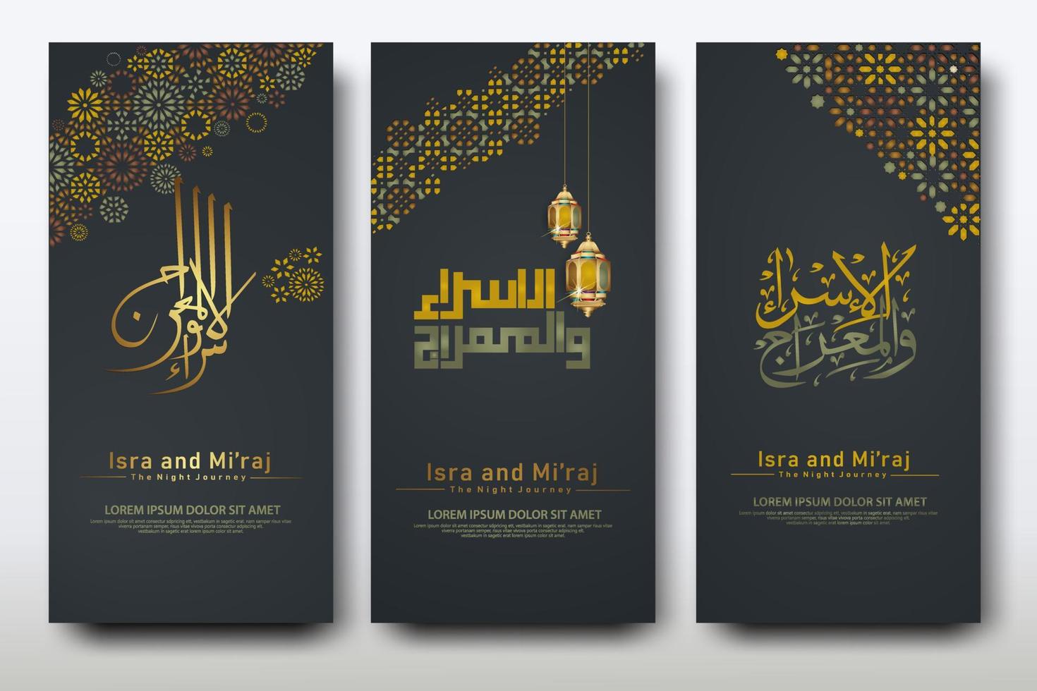 Al-Isra wal Mi'raj Prophet Muhammad calligraphy set banner template vector