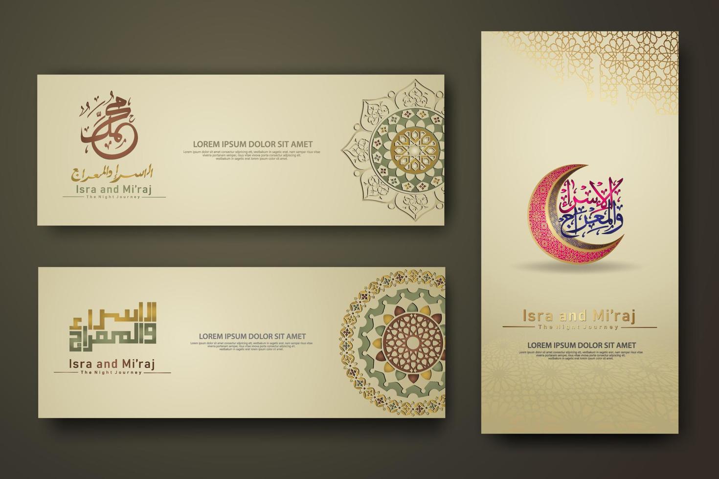 Al-Isra wal Mi'raj Prophet Muhammad calligraphy set banner template vector