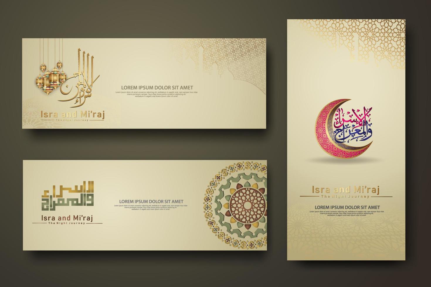 Al-Isra wal Mi'raj Prophet Muhammad calligraphy set banner template vector