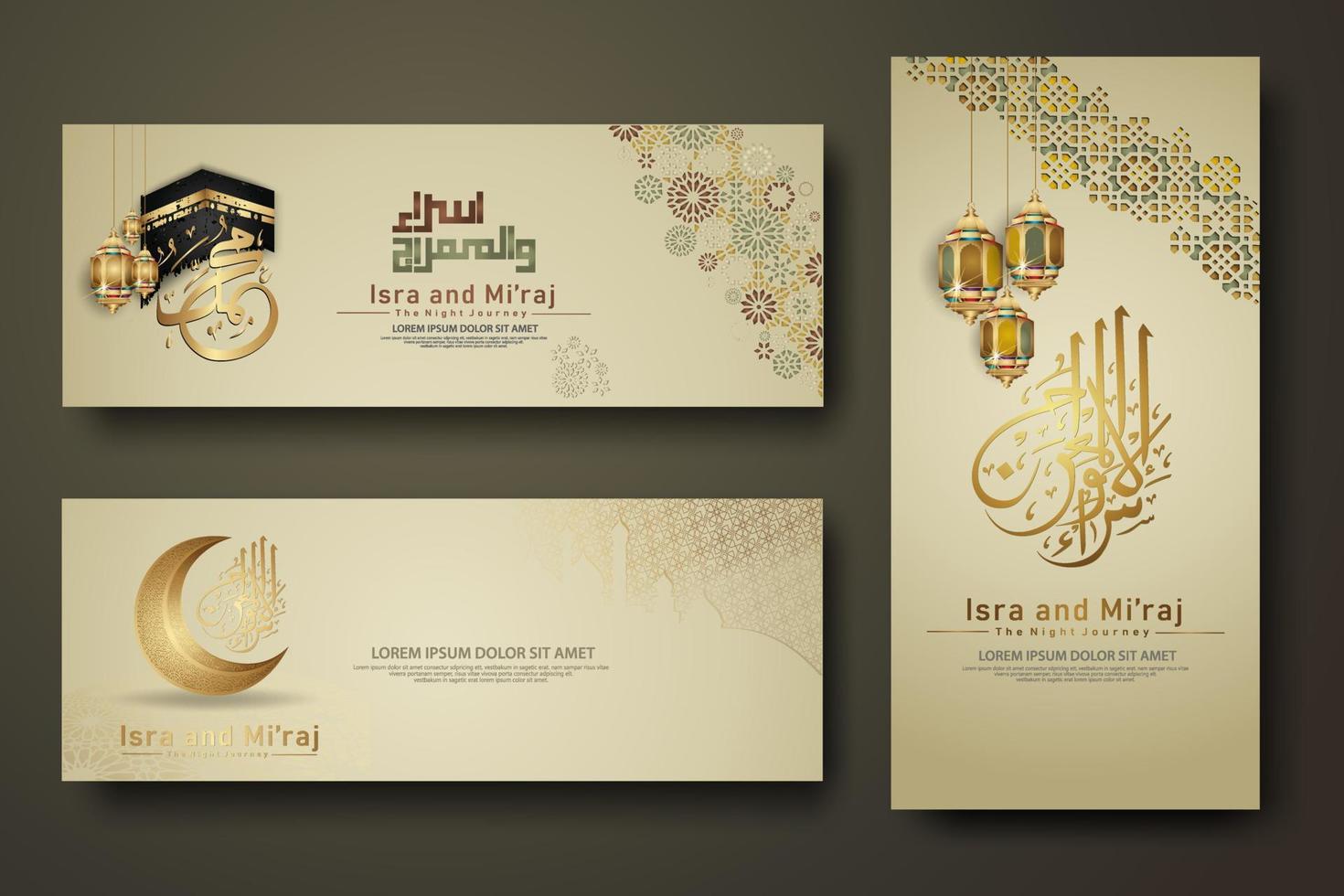 Al-Isra wal Mi'raj Prophet Muhammad calligraphy set banner template vector