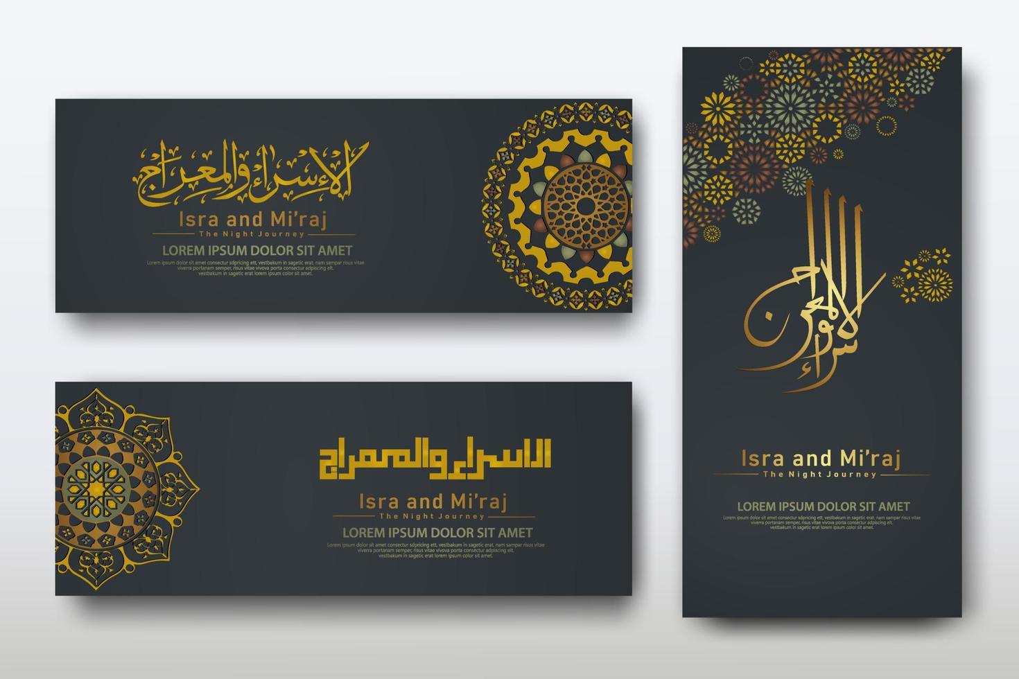 Al-Isra wal Mi'raj Prophet Muhammad calligraphy set banner template vector