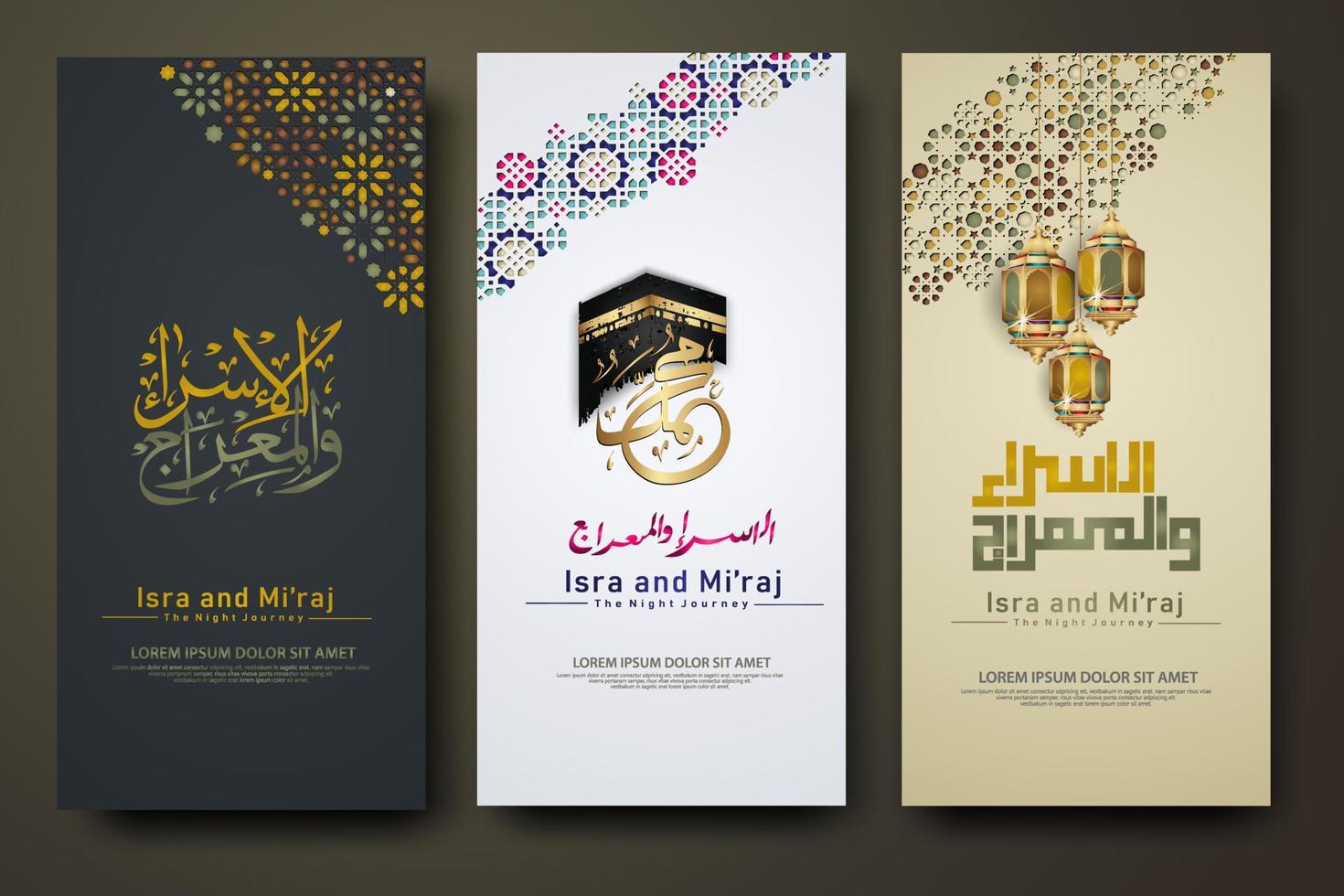 Al-Isra wal Mi'raj Prophet Muhammad calligraphy set banner template vector