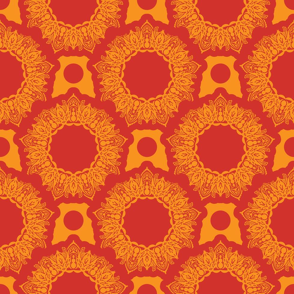 patrón transparente rojo-naranja con adornos decorativos de lujo, vintage. bueno para murales, textiles, postales e impresiones. ilustración vectorial vector
