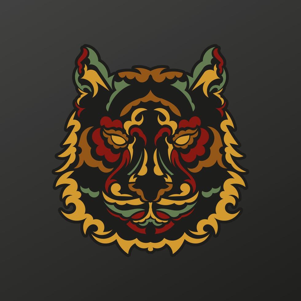 A tiger head with colorful patterns on it vector