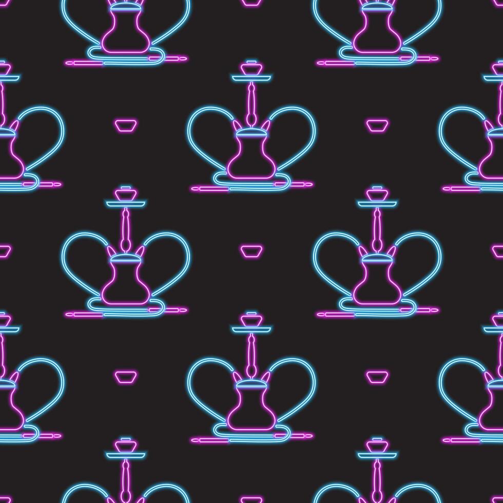 Seamless pattern with neon hookahs. Good for menus, postcards