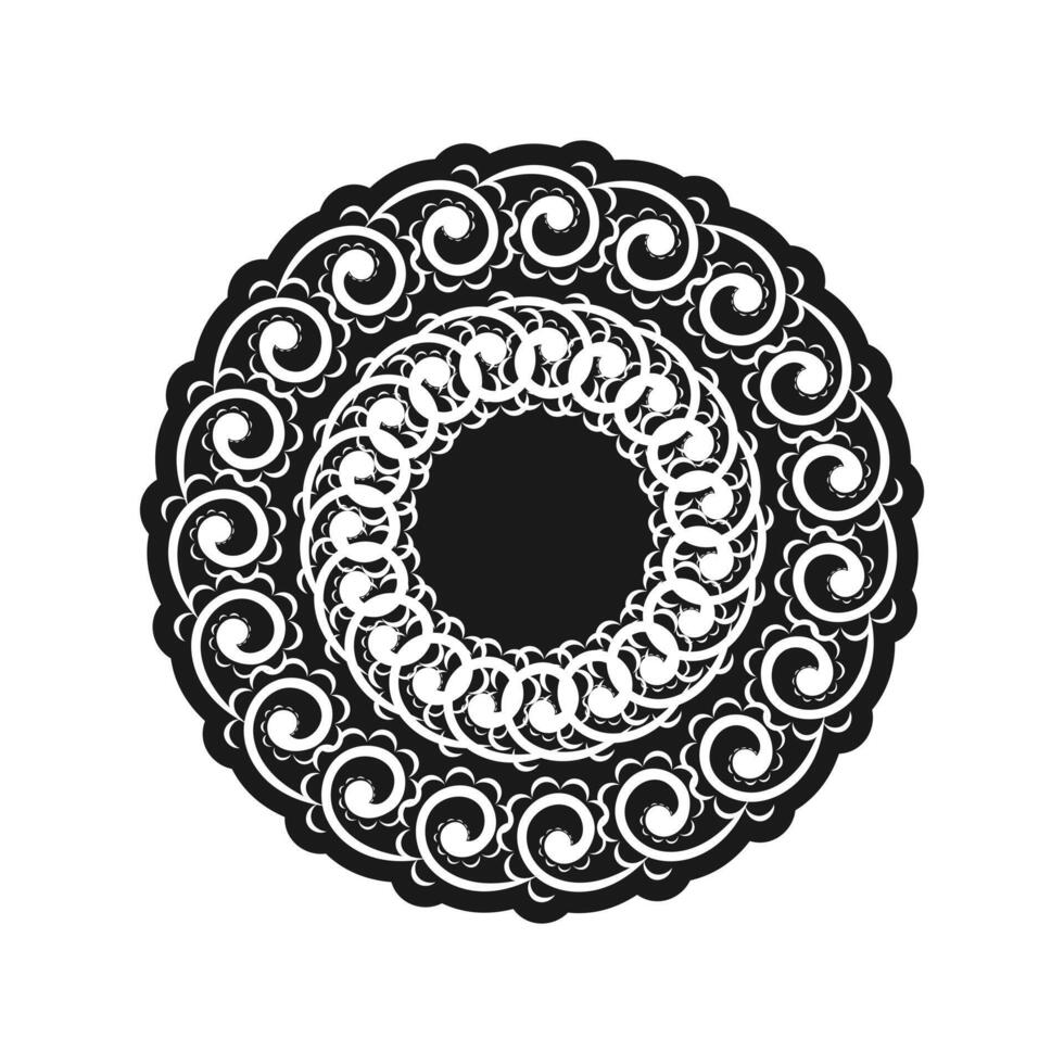 A black and white circular design with swirls vector
