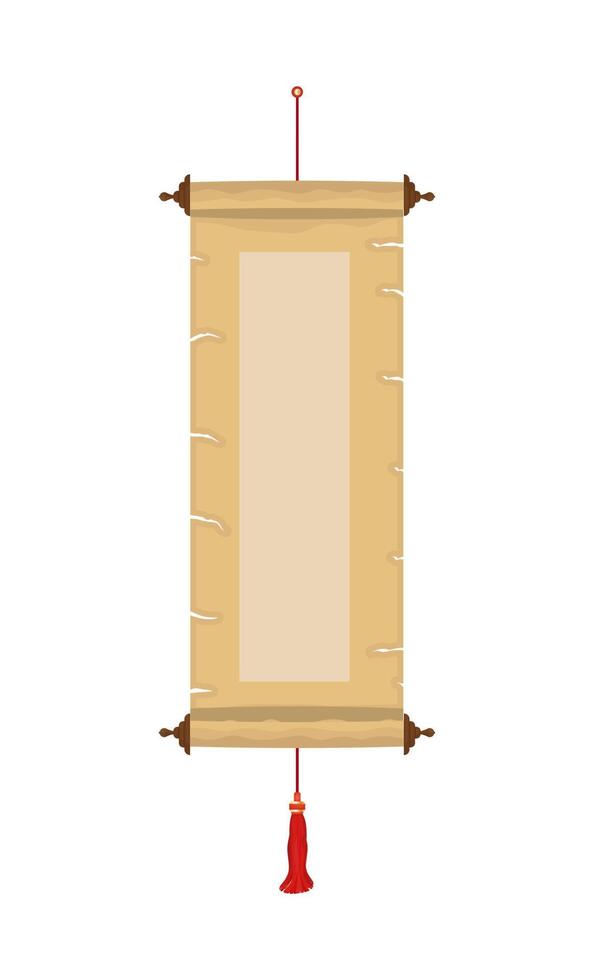 Ancient empty scroll. Torah unfurled with wooden handles. Torn piece of paper, ready for your message. vector