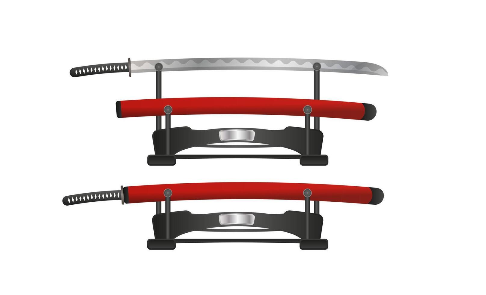 Katana, Japanese sword realistic style. Set of illustrations. Samurai weapons. Katana with scabbard. Vector. vector