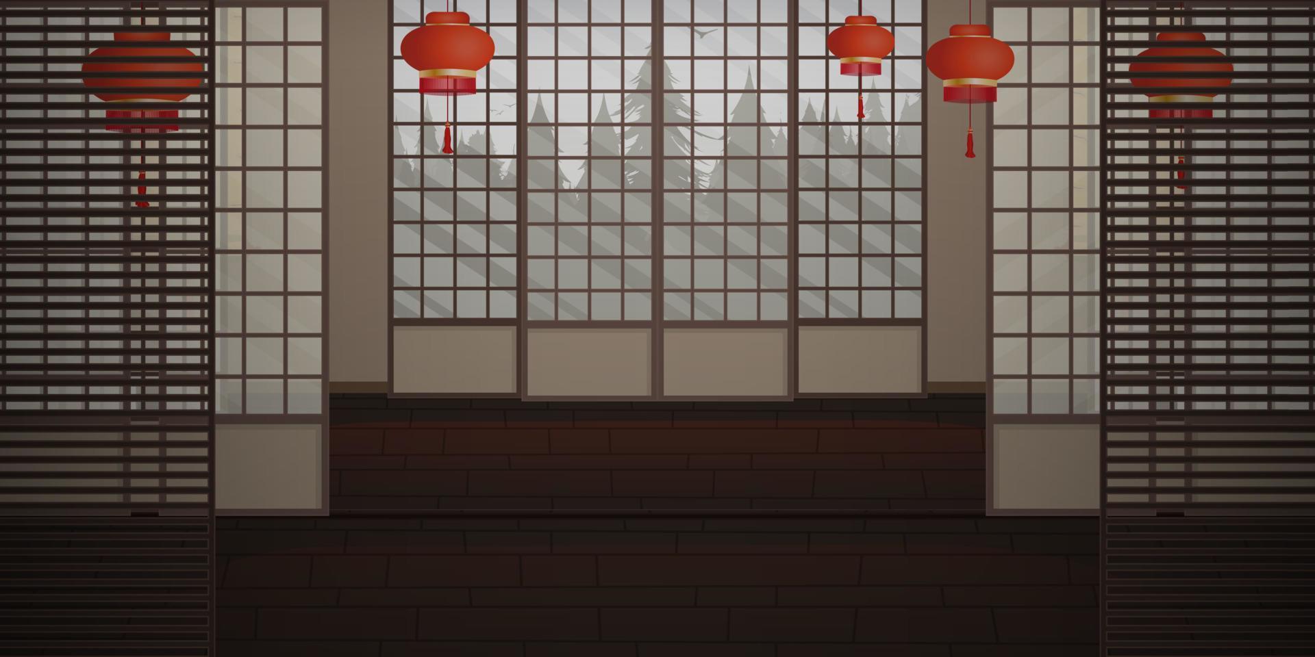 Ryokan An empty Zen room in a very Japanese style. Vector illustration.