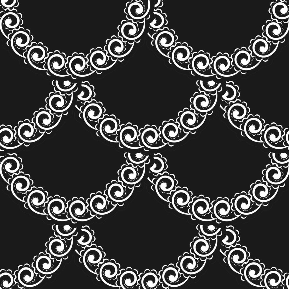 papel tapiz en un patrón de estilo barroco. elemento floral en blanco y negro. ornamento gráfico para papel pintado, tela, envoltura, embalaje. adorno floral de damasco. estilo simple, ilustración vectorial. vector