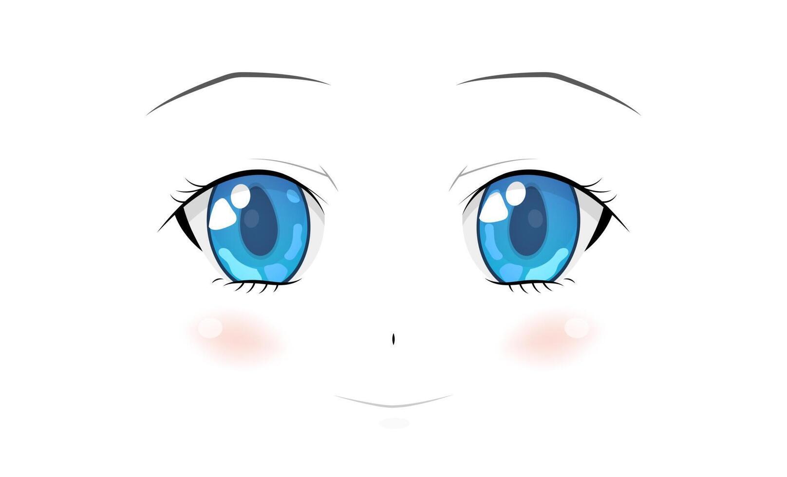 Happy Anime Face. Manga Style Big Blue Eyes, Little Nose And Kawaii Mouth.  Hand Drawn Vector Illustration. Royalty Free SVG, Cliparts, Vectors, and  Stock Illustration. Image 149218028.