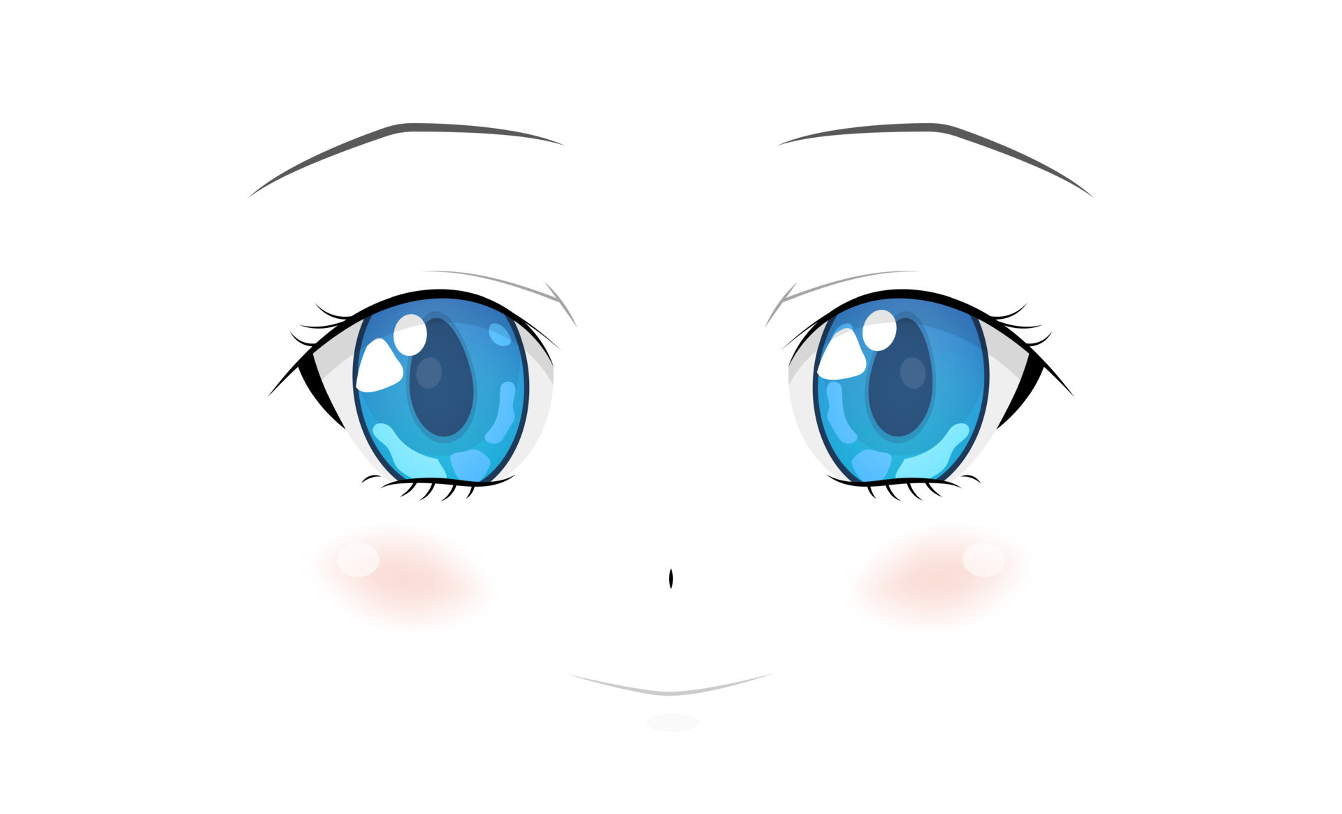 Happy Anime Face. Manga Style Big Blue Eyes, Little Nose and