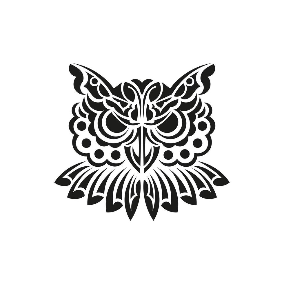 Owl ornament. Good for tattoos, prints and postcards. Isolated on white background. Vector illustration