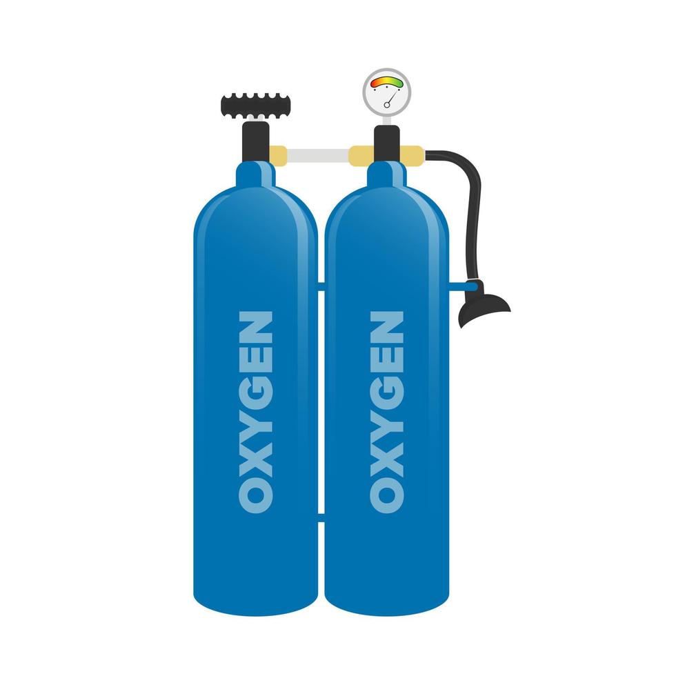 Swimming air tank. Blue compressed natural oxygen cylinder isolated on white. vector
