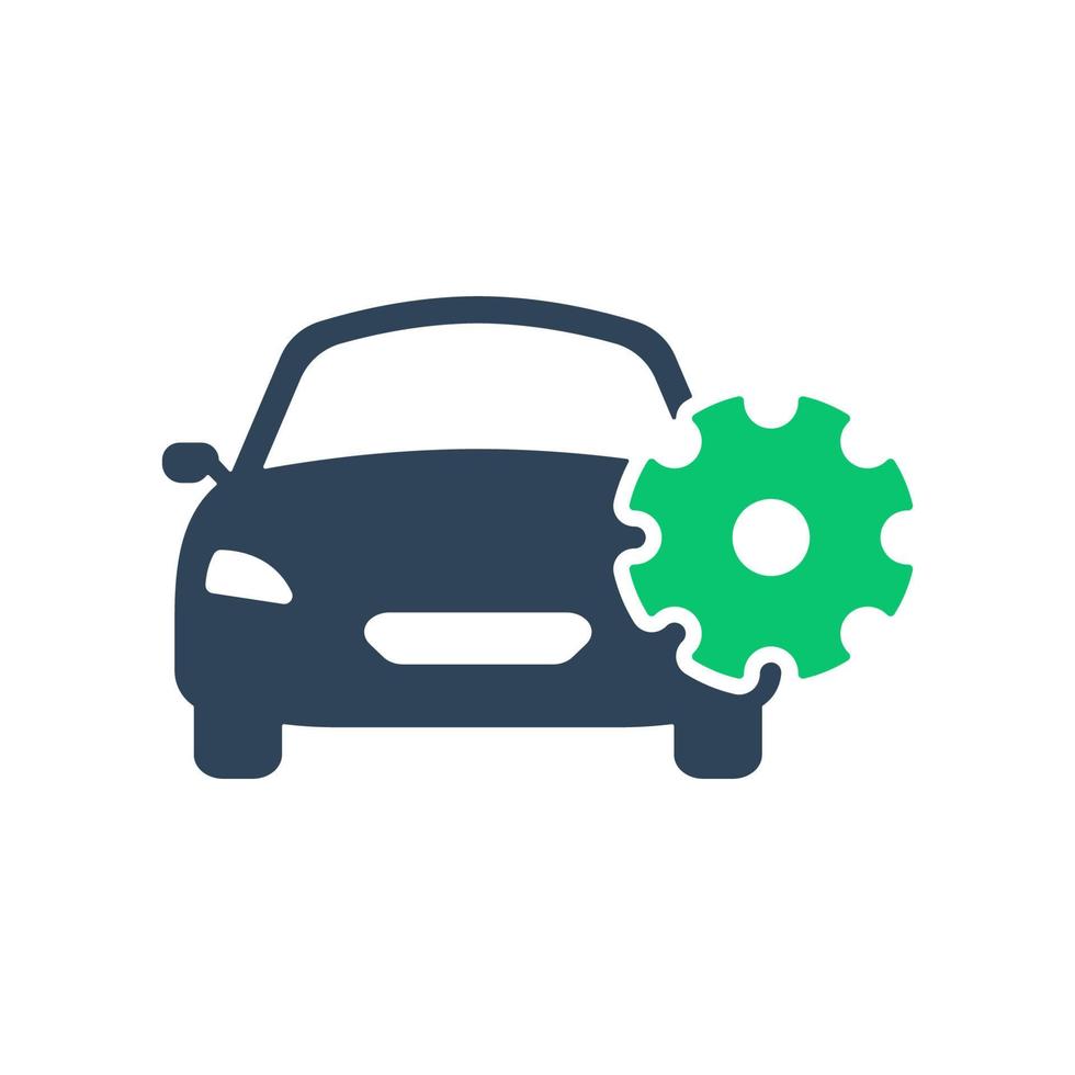 icono de silueta de concepto de reparación de automóviles. pictograma de glifo de servicio de reparación de automóviles. logotipo de asistencia de tecnología de transporte de vehículos. mantenimiento mecánico automático con icono de engranaje. ilustración vectorial aislada. vector