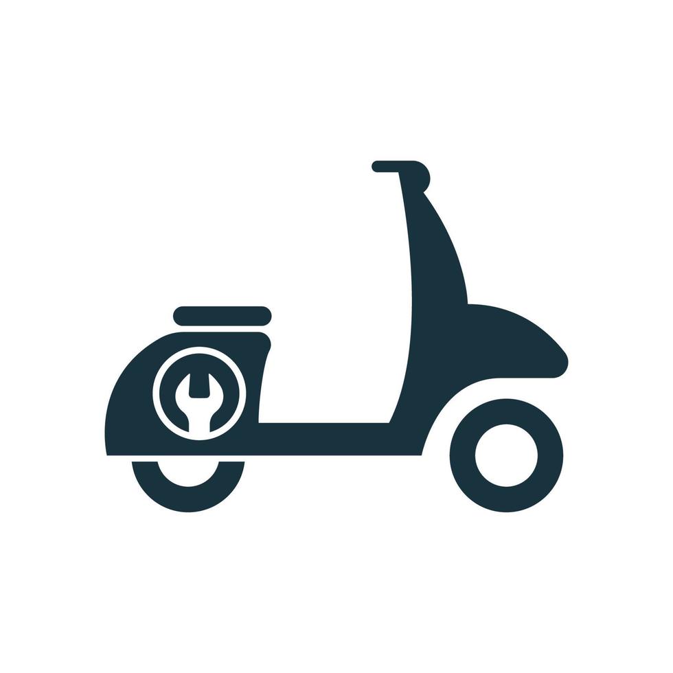 Motorbike with Wrench and Screwdriver Repair Concept Silhouette Icon. Moped Fixing Service Glyph Pictogram. Engine Bike Maintenance Concept Icon. Isolated Vector Illustration.