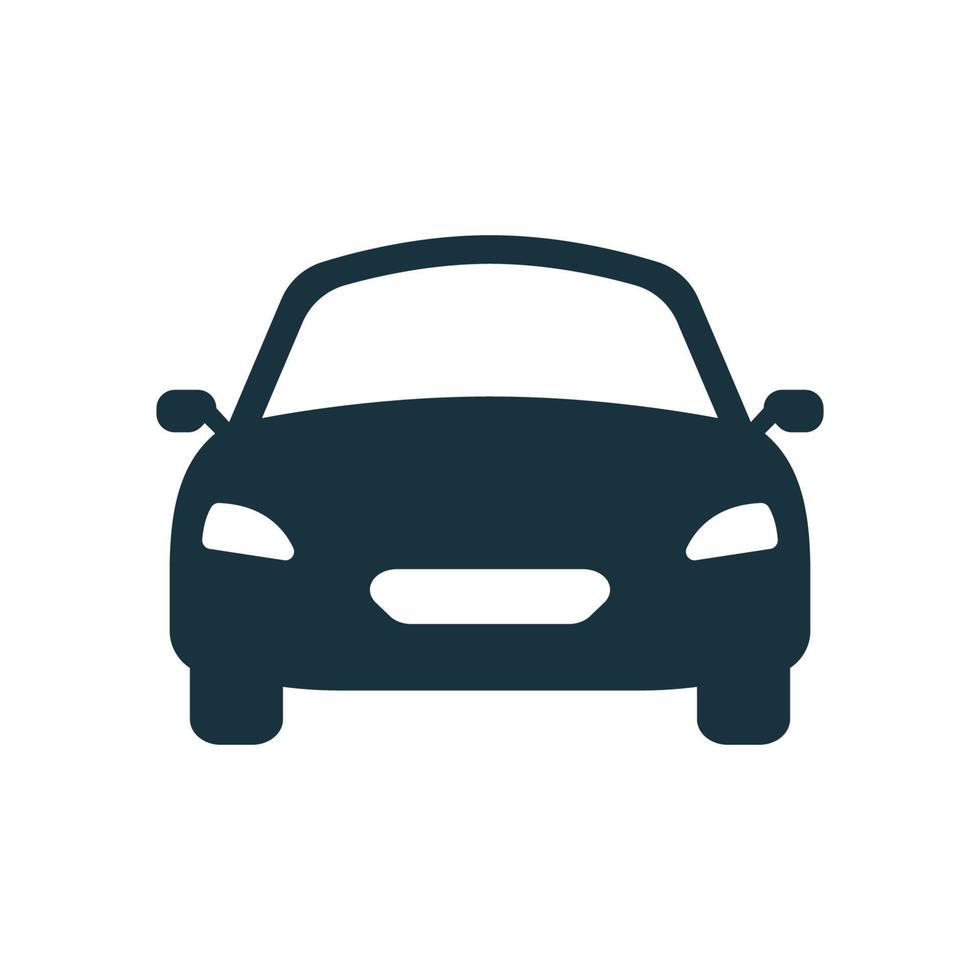 Black Car Silhouette Icon on White Background. Modern Shape of Auto Vehicle Transport Glyph Pictogram. Automobile Symbol in Front View. Classic Automotive Sign. Isolated Vector Illustration.