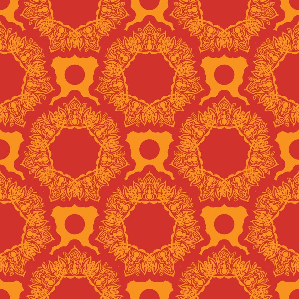 Red-orange seamless pattern with luxury, vintage, decorative ornaments. Good for murals, textiles, postcards and prints. Vector illustration.