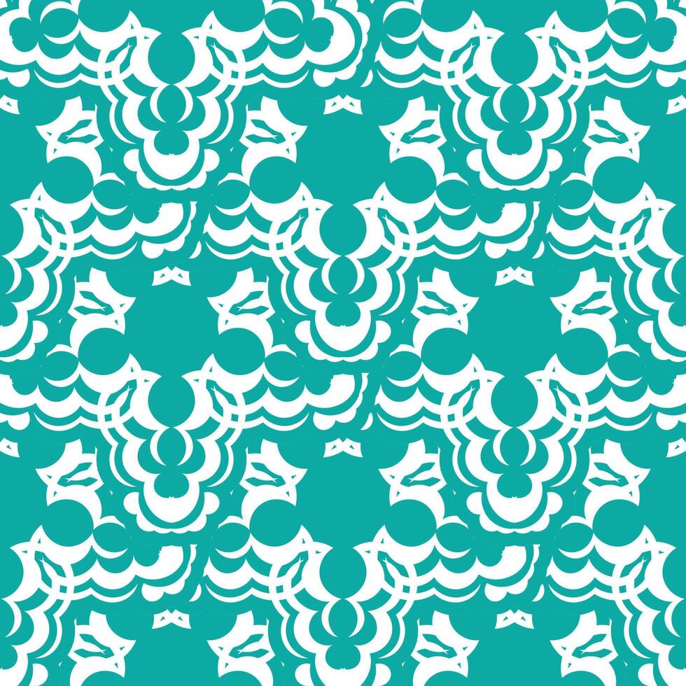 A turquoise and white pattern with a large flower vector
