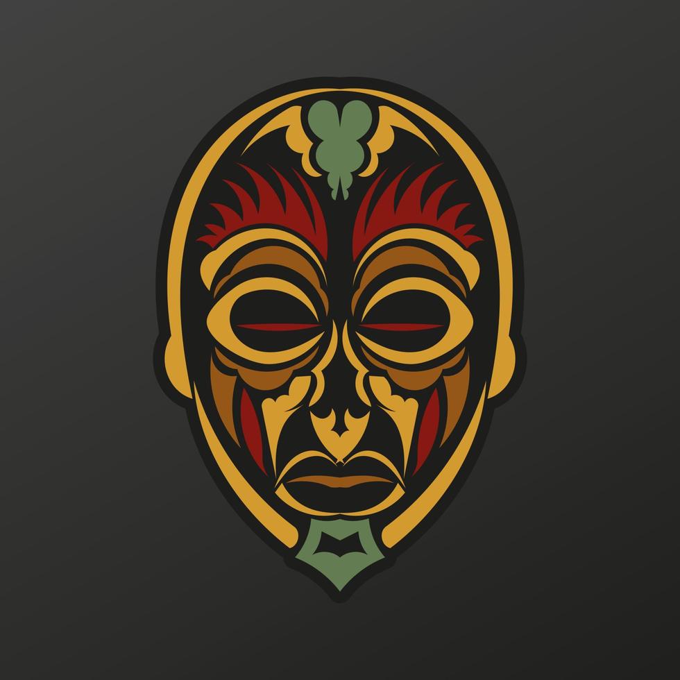 Polynesia totem mask in baroque color. Face of the gods of ancient tribes tattoo. Luxurious pattern with lace motifs. Isolated. Vector illustration