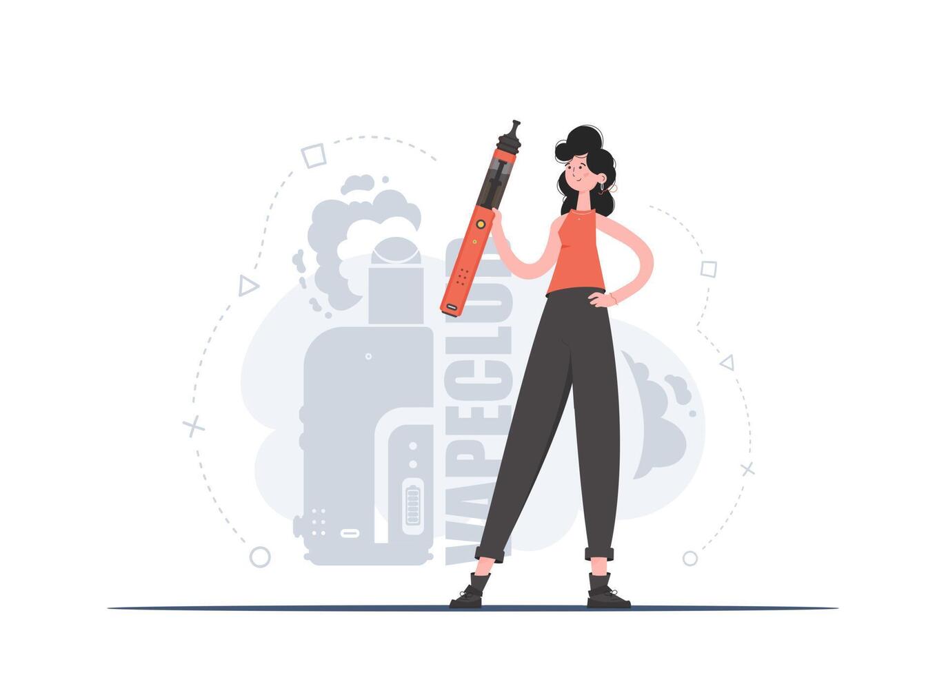 A woman holds an electronic cigarette in her hands. Flat style. The concept of vapor and vape. Vector illustration.