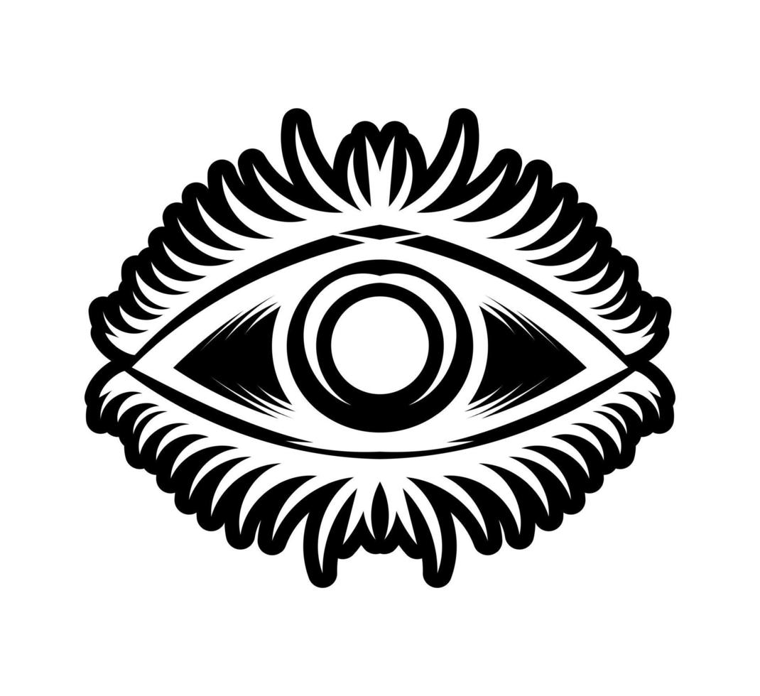 tatuaje vintage con ojo luminoso que todo lo ve, símbolo místico, diseño boho. dibujo a mano aislado sobre fondo blanco, geometría sagrada, previsión y magia. ilustración vectorial vector