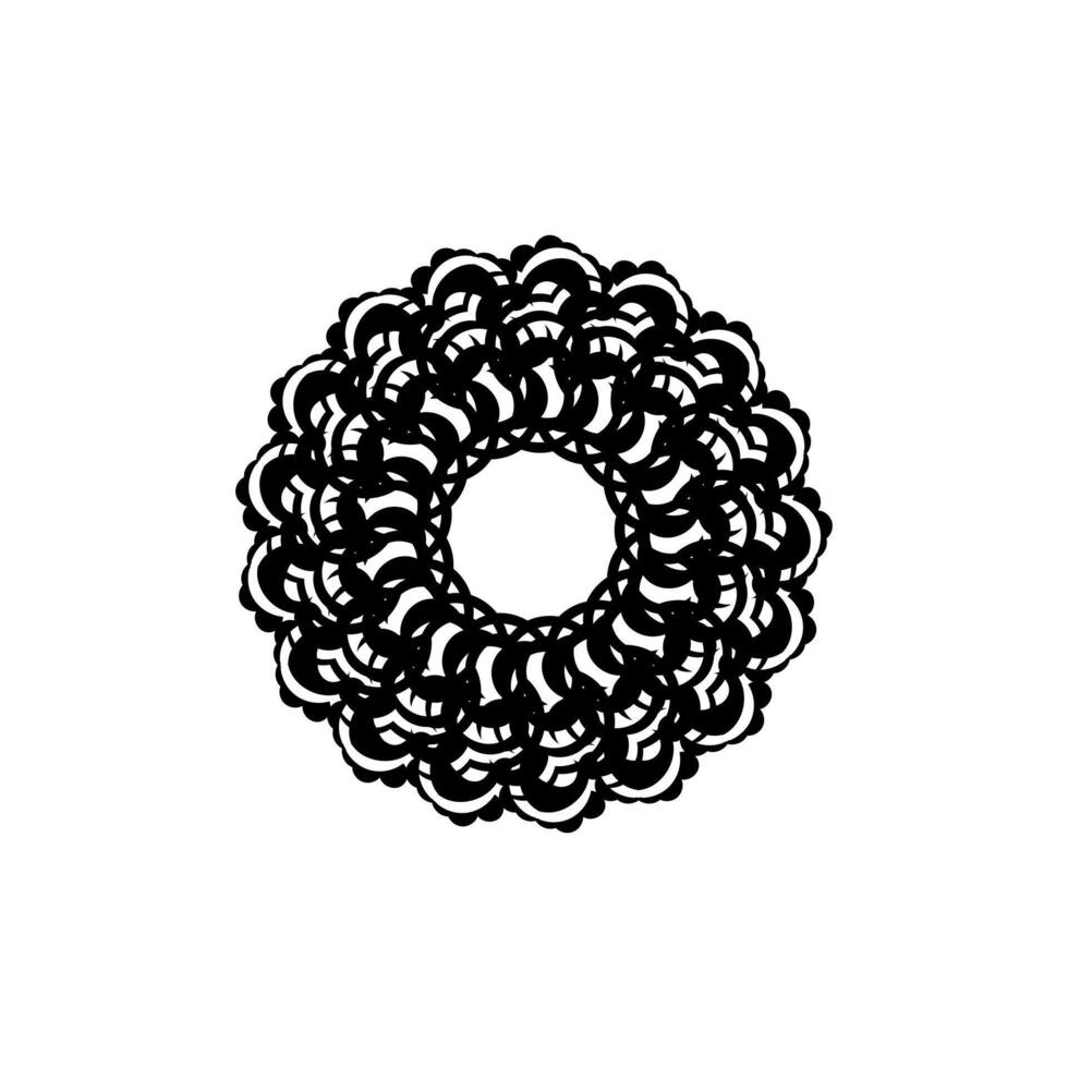 A black and white drawing of a circular pattern vector