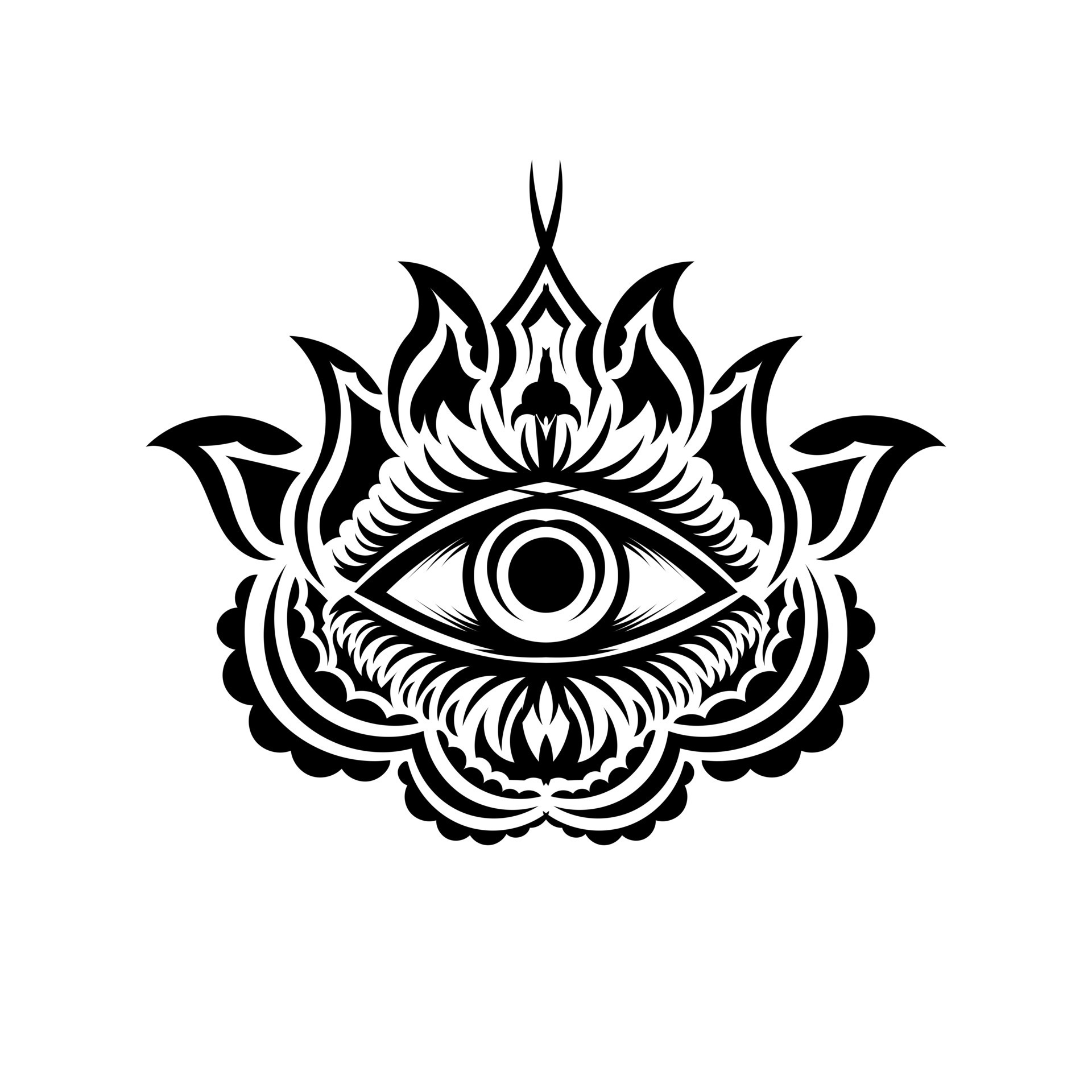 Abstract symbol of All-seeing Eye in Boho Indian Asian Ethno style for tattoo  black on white for decoration T-shirt or for coloring page or adult  coloring book. Concept magic occultism esoterics 8127067