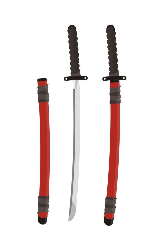 Katana illustration set. Samurai's weapon. Katana with sheath. vector