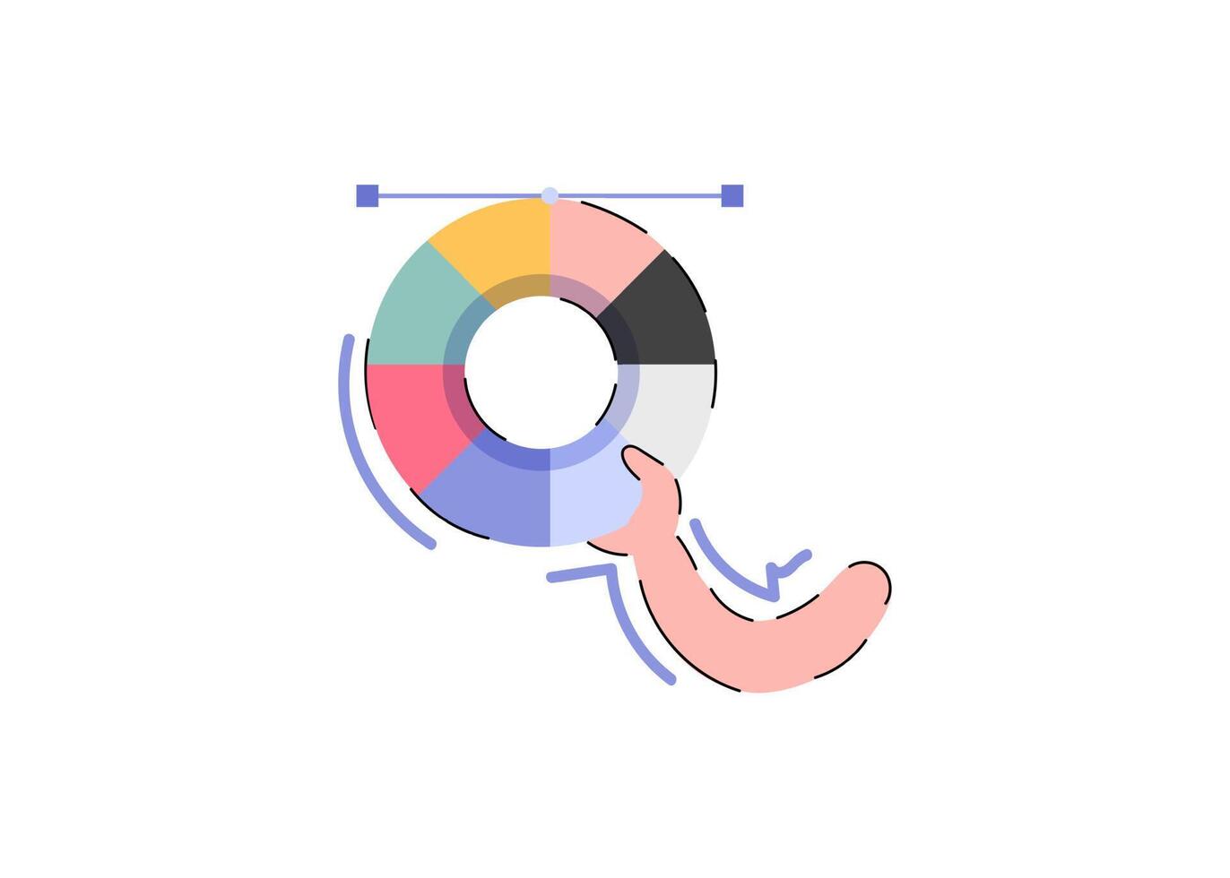 Hands holding a color wheel. Designer concept concept. Element for presentations, applications and sites. Trendy flat illustration. vector