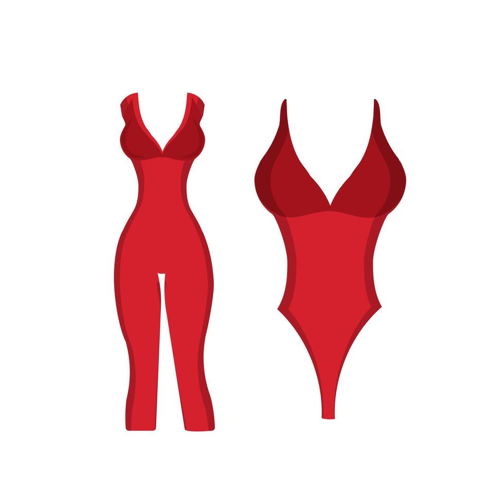 One-piece red swimsuit. Beach women fashion, create your own design, design element, isolated. vector