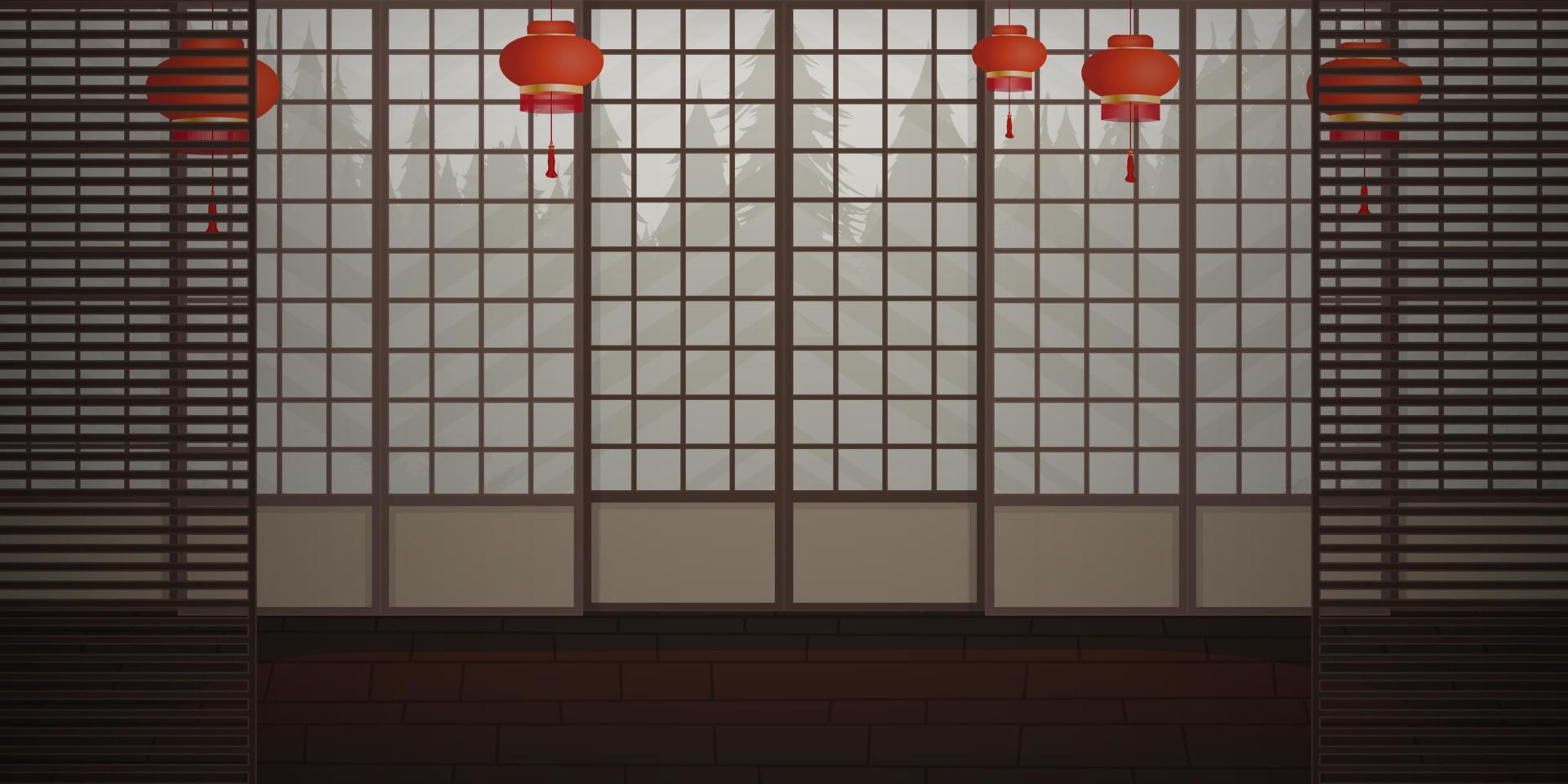 Ryokan An empty Zen room in a very Japanese style. Cartoon style. Vector illustration.