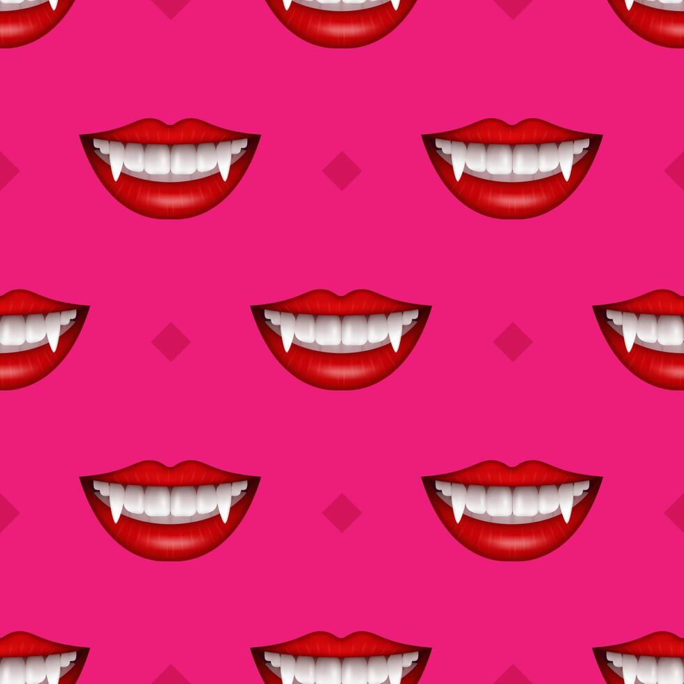 Seamless pattern of vampire mouths on a light background. Vector illustration for the holiday of Halloween.