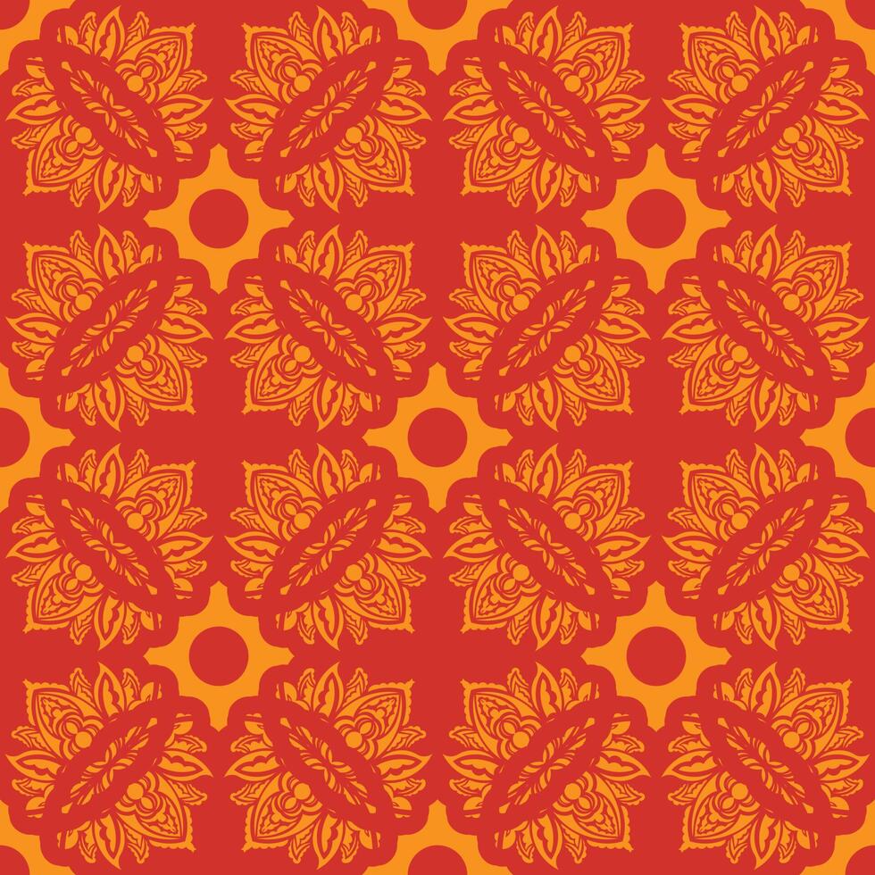 Red-orange seamless pattern with luxury, vintage, decorative ornaments