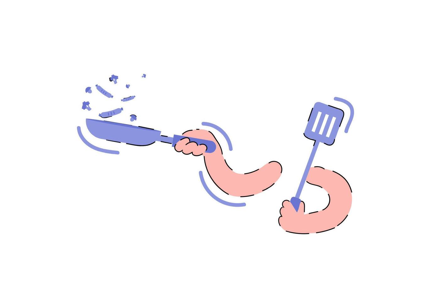 Hands holding a frying pan. Cook concept. Element for presentations, applications and sites. Trendy flat illustration. vector