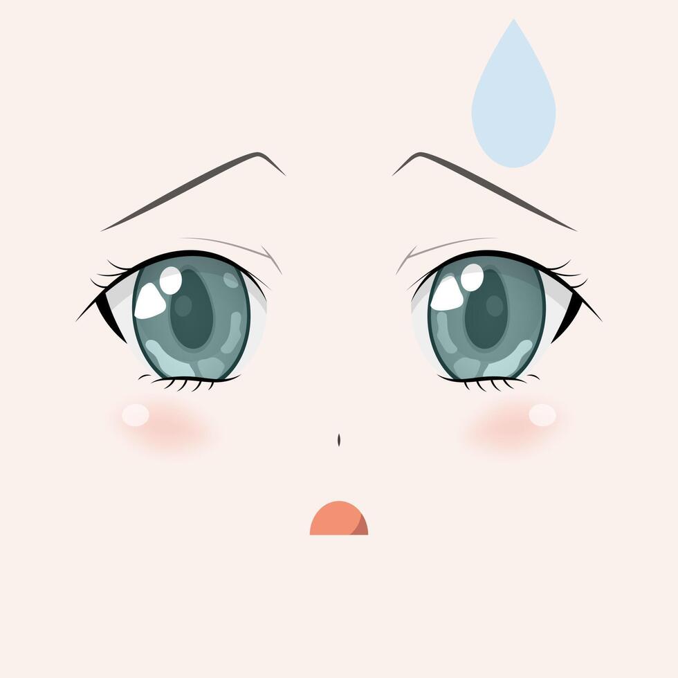 Angry anime style big green eyes. Hand drawn vector illustration. Isolated.