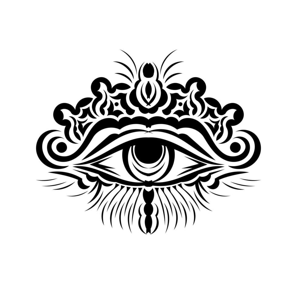 Abstract symbol of All-seeing Eye in Boho Indian Asian Ethno style for  tattoo black on white for decoration T-shirt or for coloring page or adult  coloring book. Concept magic occultism esoterics 8127318